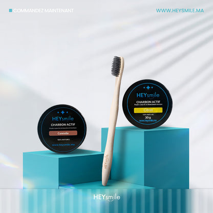 PACK HEY SMILE! :) 1pot charcoal avec brosse bambou CADEAU